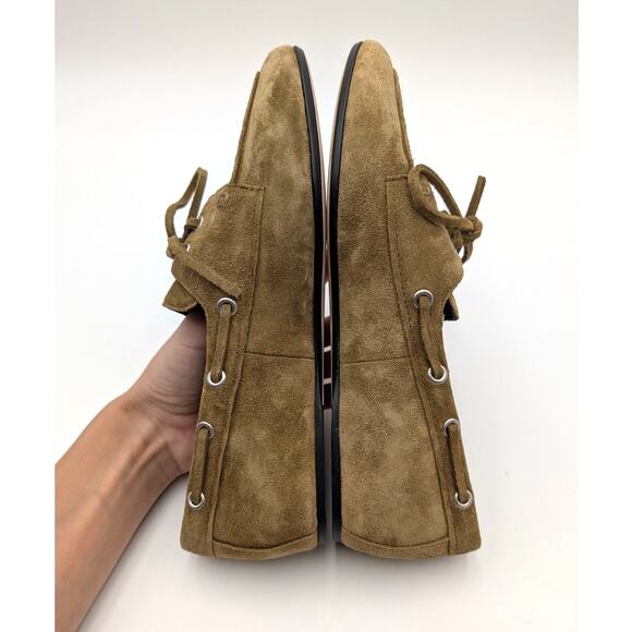 Vince Marin Round Toe Boat Loafer Women's Olivewood Suede Size US7M EU37 - Picture 5 of 14